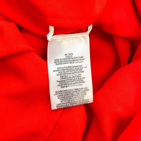 BCBGMaxAzria Faux Wrap Ruched Ruffle Maxi Dress Red Sz 16 - Picture 9 of 12